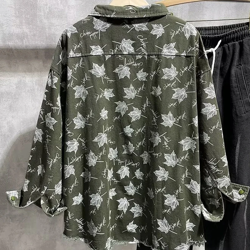 Black Green Shirts High Quality Full Maple Leaf Print Me Women Couples Shirts
