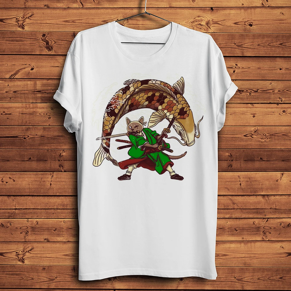 Забавная Мужская футболка с мангой, мяуком, пиратом, Самураем, кошкой, кои