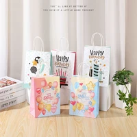 6pcs kraft paper bag with handle cookie candy gift packaging bags wedding party decoration happy birthday baby shower supplies