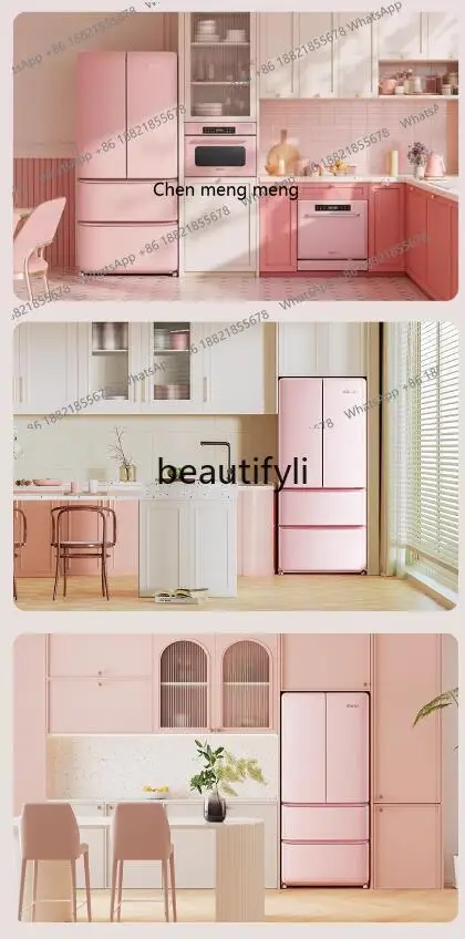 Фото Z189 [508LPLUS Rose Powder] Xiaoji Французский четырехдверный холодильник в стиле ретро, бытовой, нулевой, встроенный, первоклассная, энергоэффективность №2