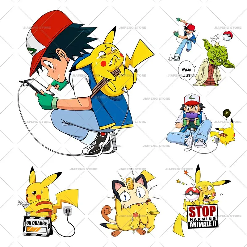 

Pikachu Printed Iron on Transfers Funny Pokemon Cartoon Heat Transfer Vinyl Stickers For Clothes Thermal Patches Applique Decor