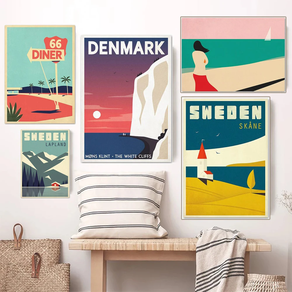 Скандинавский всемирно известный постер с изображением Места Путешествия Дания
