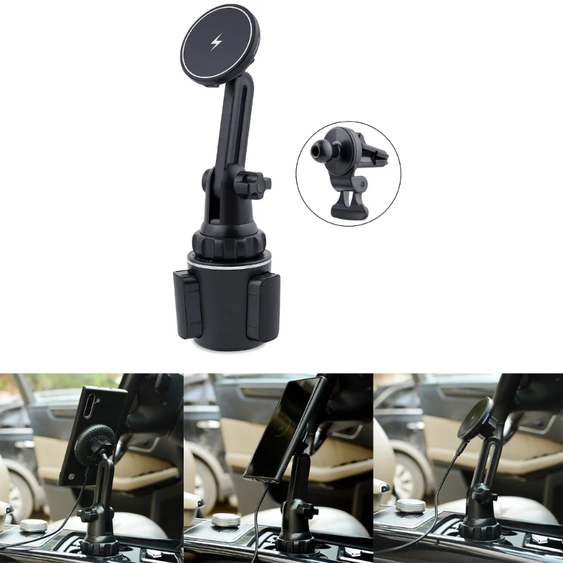 

E8BA 15W Wireless Car Charger Mount for MagSafe Cup Holder Car Phone Mount Charger for IOS Phone 12/13/14 Pro