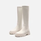 Женские высокие сапоги без застежки, белые плюшевые теплые сапоги до колена, модные женские сапоги на массивном каблуке с молнией, Осень-зима 2021