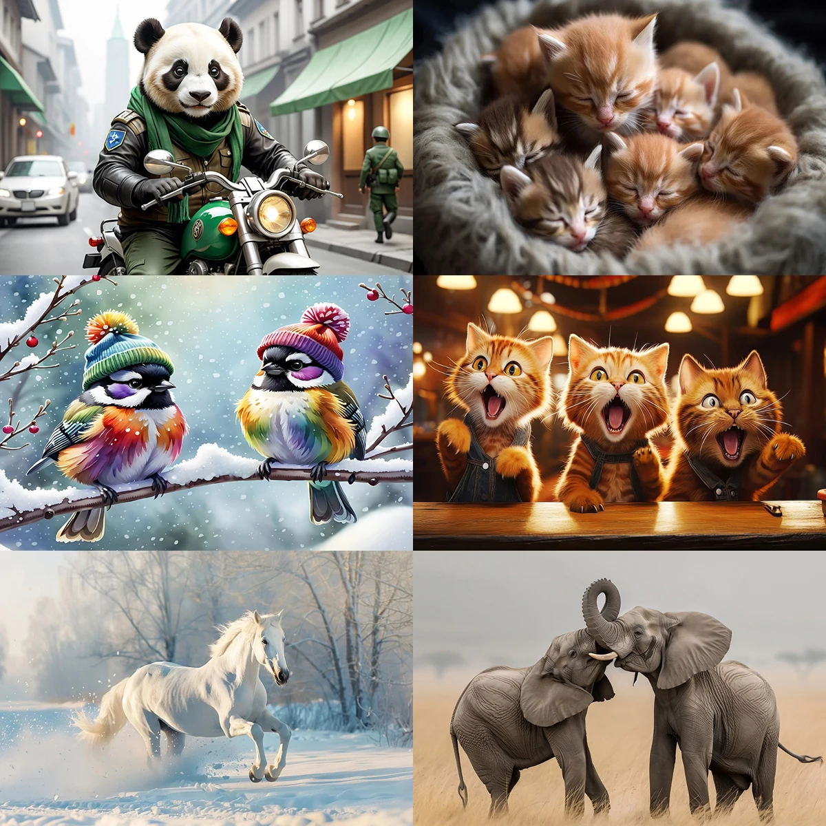 Набор 5D Алмазной Живописи - Сцена Езды На Мотоцикле Панды С Котом Птицей Слоном