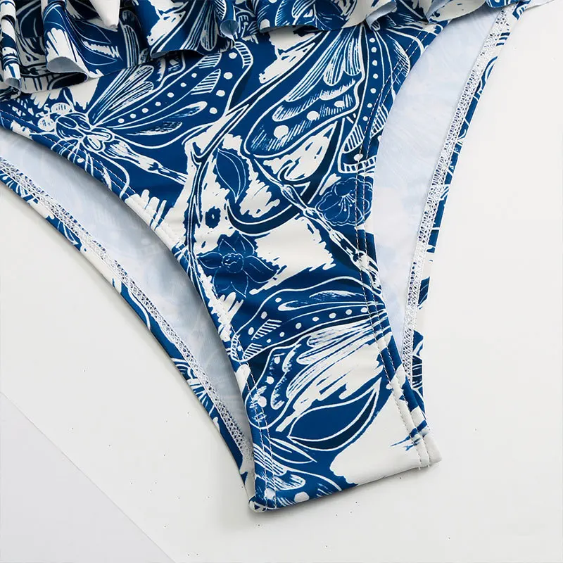 2023 New One Piece Swimsuit and Dress Women One Shoulder Ruffle Swimwear Braziilian Luxury Halter Beach Bathing Suit Summer