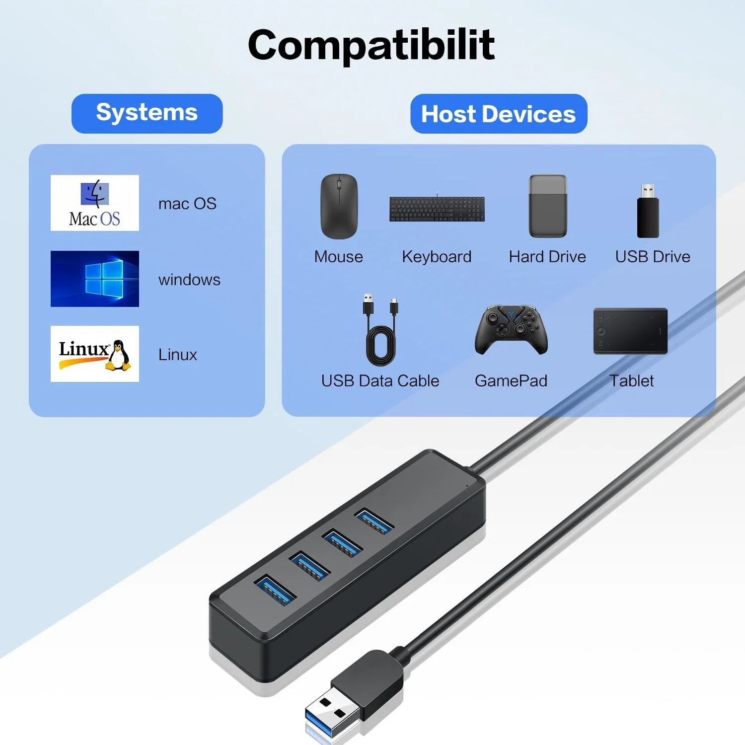 10 шт. качественный 4-портовый концентратор USB 3.0 с удлинительным кабелем длиной 1 фута, ультратонкий адаптер для MacBook Mac Pro Mac Mini IMac Surface Pro (art.: 3920d29bf3b05) - 3920d29bf3b05