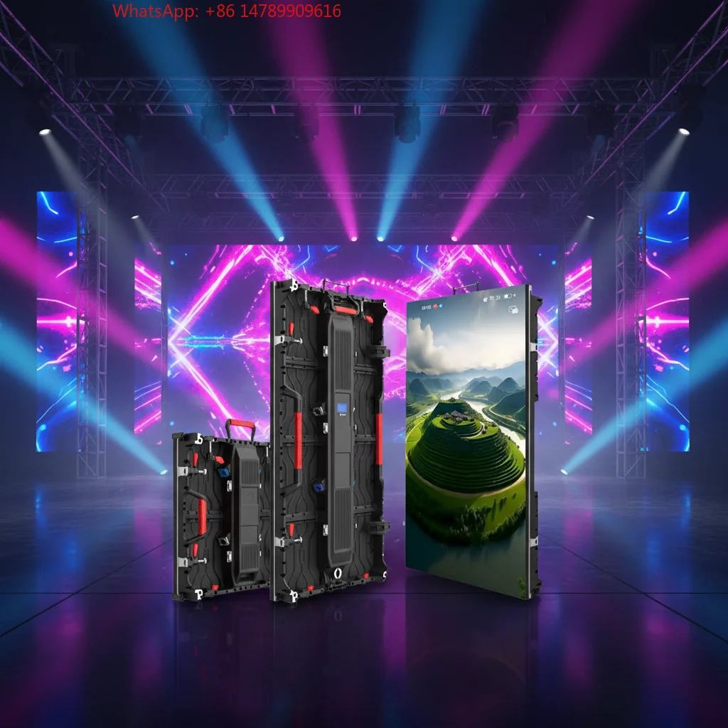 Фото Легкий светодиодный экран RGB-Mini LED P2.6-P4.81 для внутреннего и наружного использования, панели 500x1000 мм, 5-панельный видеостенд для сцены и мероприятий, модульный. №1