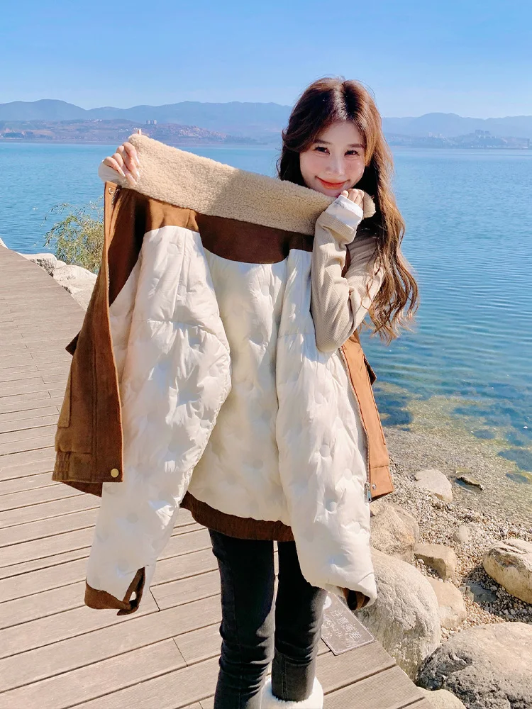 Кофейный цвет короткий пуховик с подкладкой женская зима 2024 новая корейская