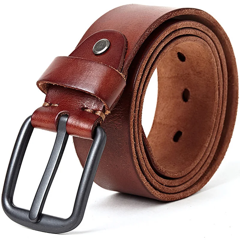 Cattle Leather Men Belt Washed Vintage Style Waist Belt with Pin Buckle Full Grain Leather ceinture wide pasek