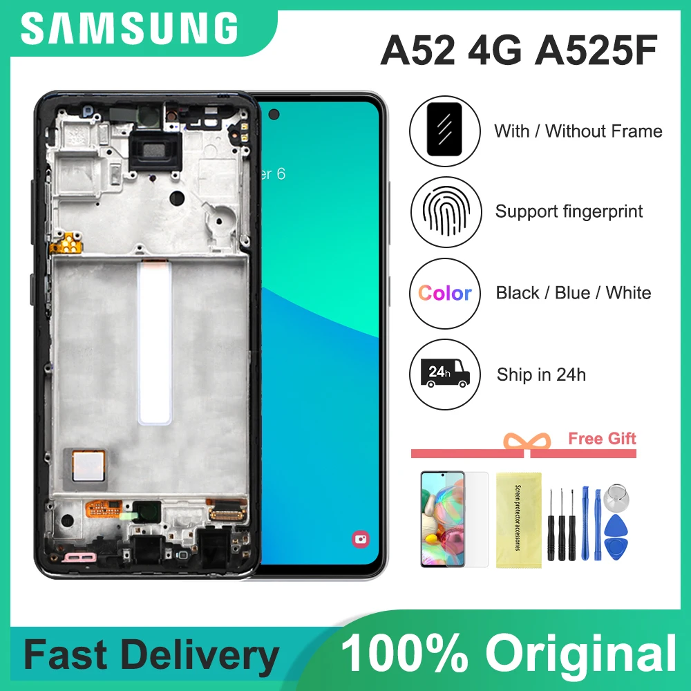 

100% Tested Original For Samsung Galaxy A52 4G SM-A525F A525F/DS Display Touch Screen With Frame Assembly For Galaxy A52 Display