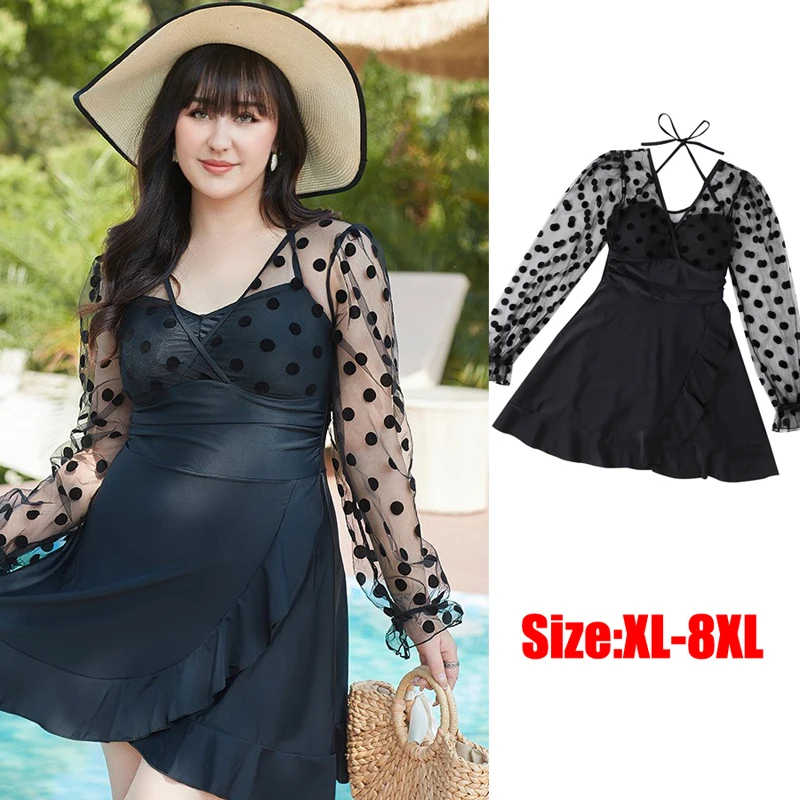 

Swimdress Swimsuit Women Plus Size 8XL Conservative Swimwear Long Sleeve Skirt Bathing Suit Ladies Push Up Swimwear