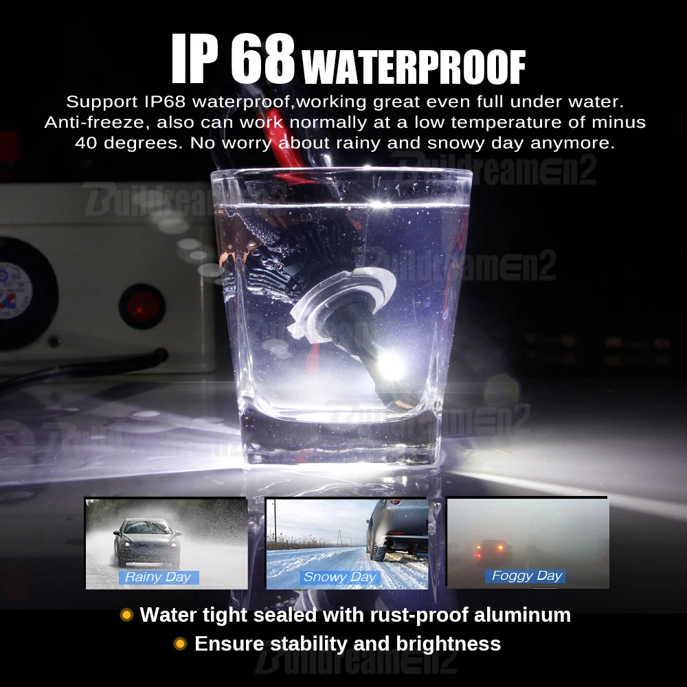 2 шт. Автомобильная передняя фара дальнего ближнего света 100 Вт 20000LM Canbus