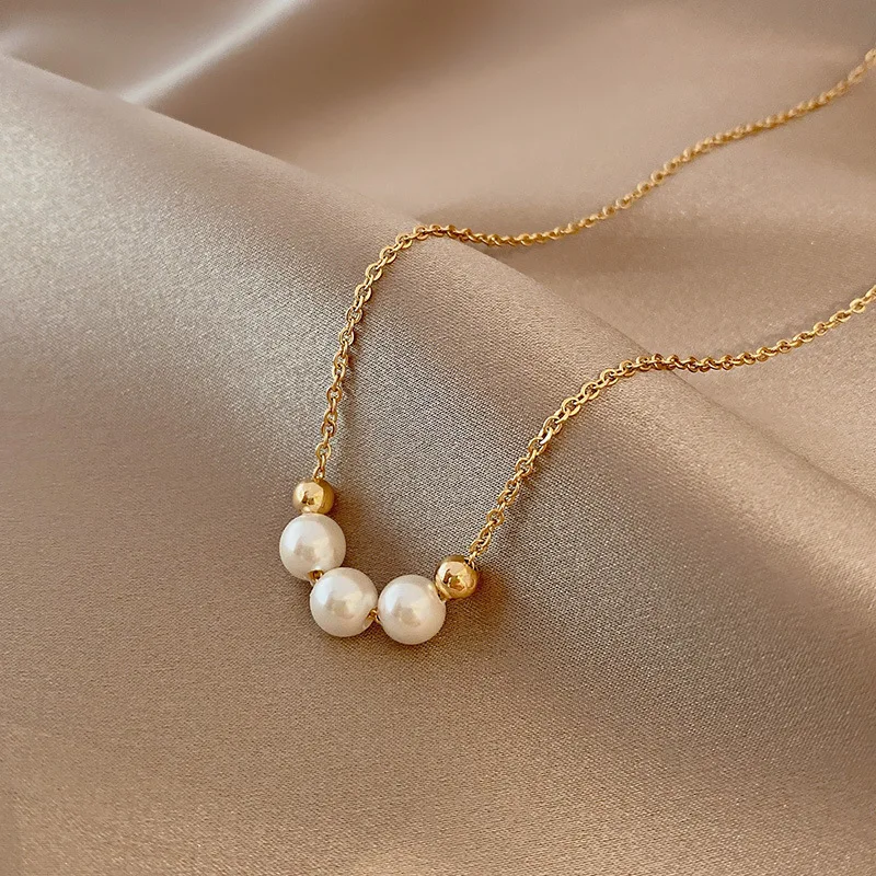 

Trendy Necklace Titanium Steel Pearl Pendant For Women Girls Metal Chain Jewelry Ladies Classic Fashion Gift Wedding Party