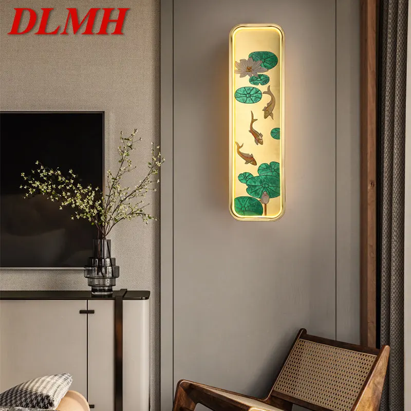 

DLMH Brass Wall Picture Lamp LED 3 Colors Contemporary Creative Fish Lotus Sconce Lights for Living Room Bedroom Decor