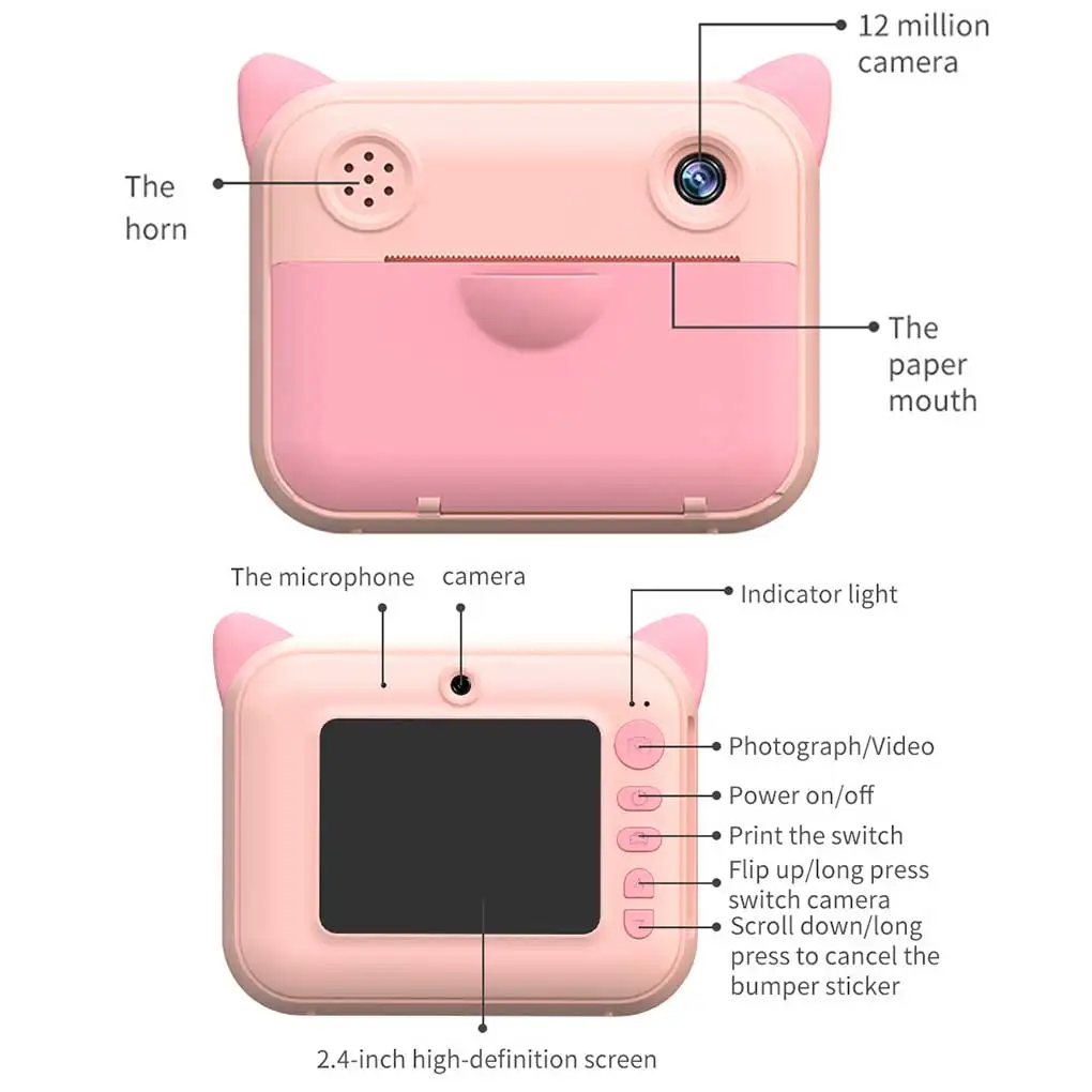 Камера Мгновенной Печати детская термокамера не содержит чернил легкая розовая