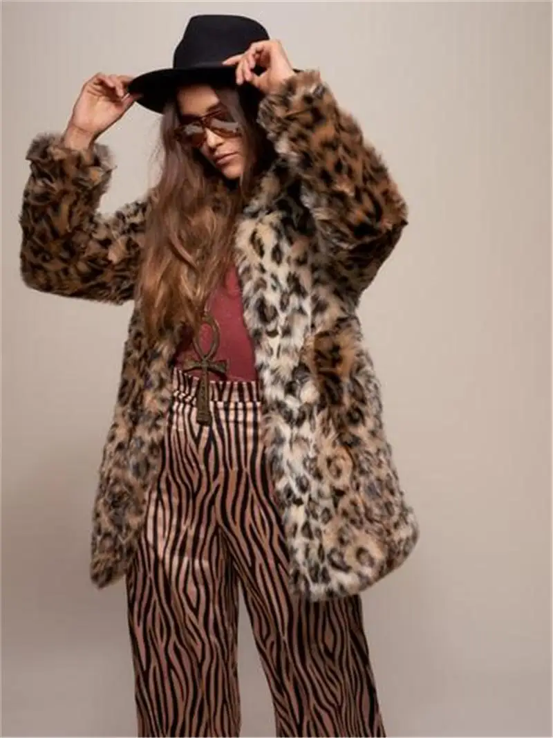 Women's Clothing Autumn/Winter 2022 New Leopard Print Coat Plush Medium Long Thick Fur Jacket Loose Wool