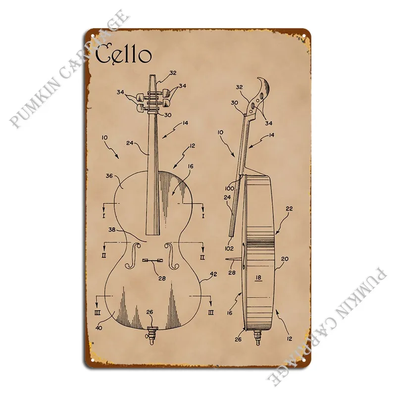 

Виолончель металлический плакат настенная пещера вечерние жестяной плакат