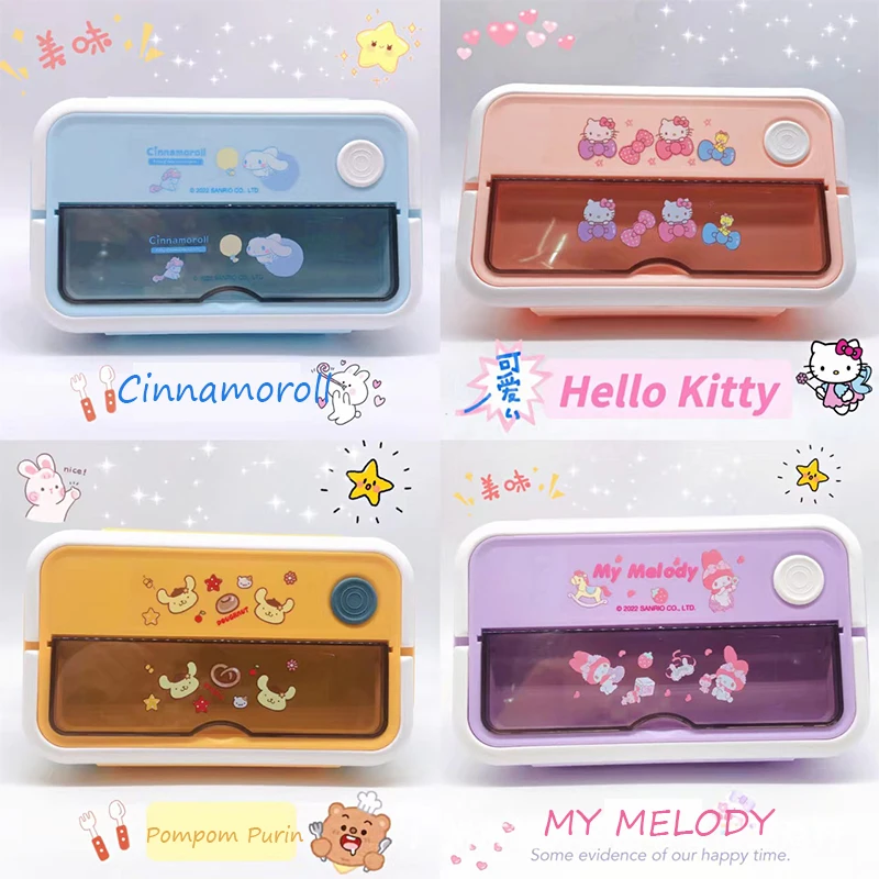 

Sanrios мультяшная Милая коробка для бенто с помпоном My Melody Purin Cinnamoroll коробка для ланча для студентов офиса рабочих контейнер для хранения еды