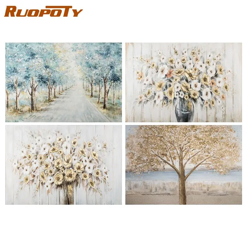 

RUOPOTY DIY Painting By Number White Flowers Acrylic Paints Painting By Number Art Painting Living Room Decor