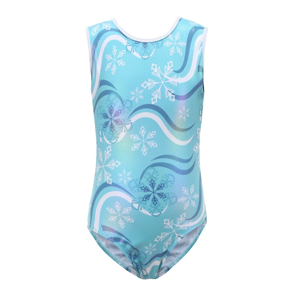 

Girls Gymnastics Leotards Breathable Sleeveless Snow Print Dance Leotards for Kids Teens 4-14 Years