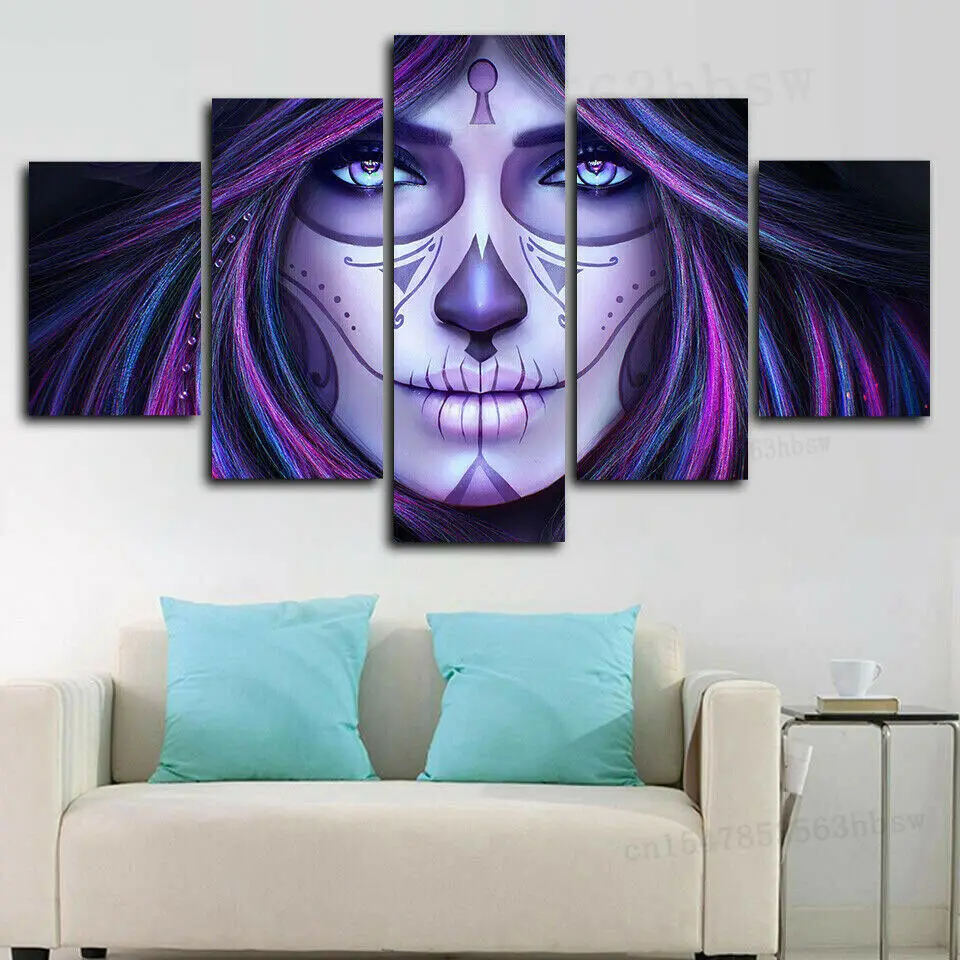 День мертвого лица Череп 5 панелей Печать на холсте настенный художественный