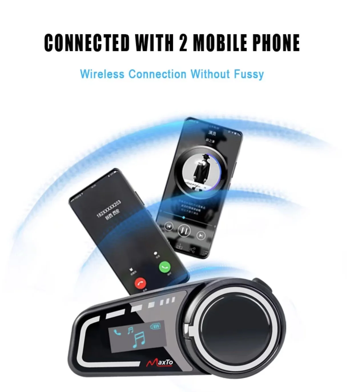 Фото Горячая продажа MaxTo M2c мотоциклетный шлем Bluetooth-гарнитура для внутренней связи с ЖК-дисплеем №3