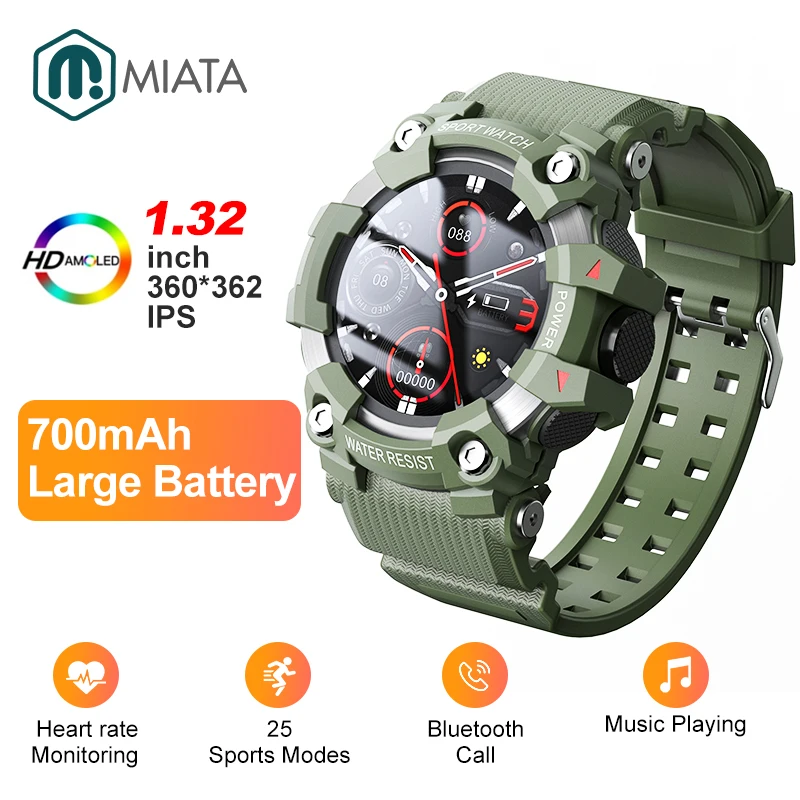 

MIATA 700mAh Large Battery IP68 Waterproof Man Sports Watch Outdoor Military Bluetooth Call Smartwatch 2023 Heart Rate Bracelet