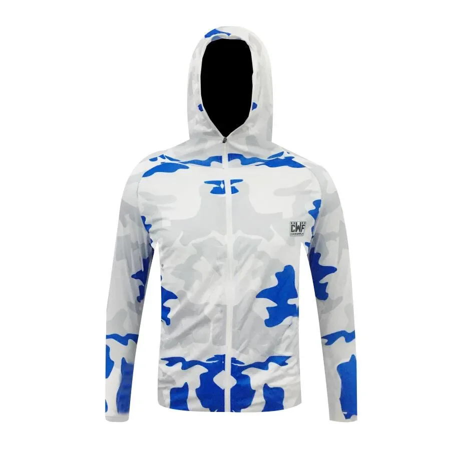 2024 Outdoor Sublimation Printing Long Sleeve Fishing Anti-UV UPF 50+ Clothes Breathable Hiking Sports Jersey Hooded Men's