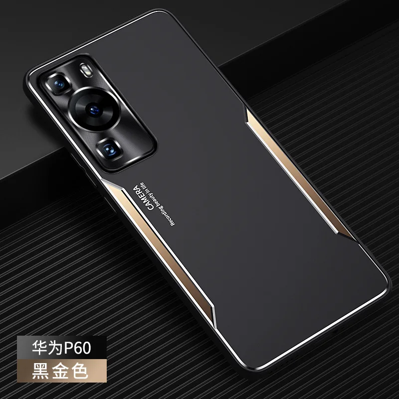 

For Huawei P60 Pro Case LNA-AL00 MNA-AL00 Case Metal Back Panel, Fully Covered Silicone Soft Edge Protective Sleeve