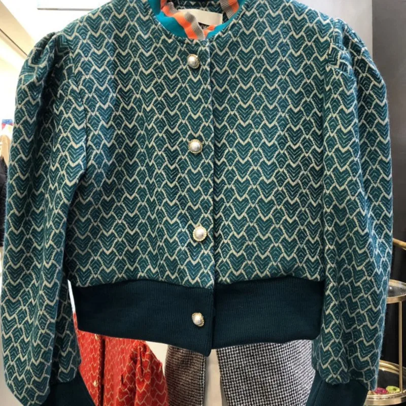 2020 Autumn and Winter New Fashion Lace Stand Collar Collar Pearl Button Loose Short Jacket Ladies Patchwork Warm Queen Jacket