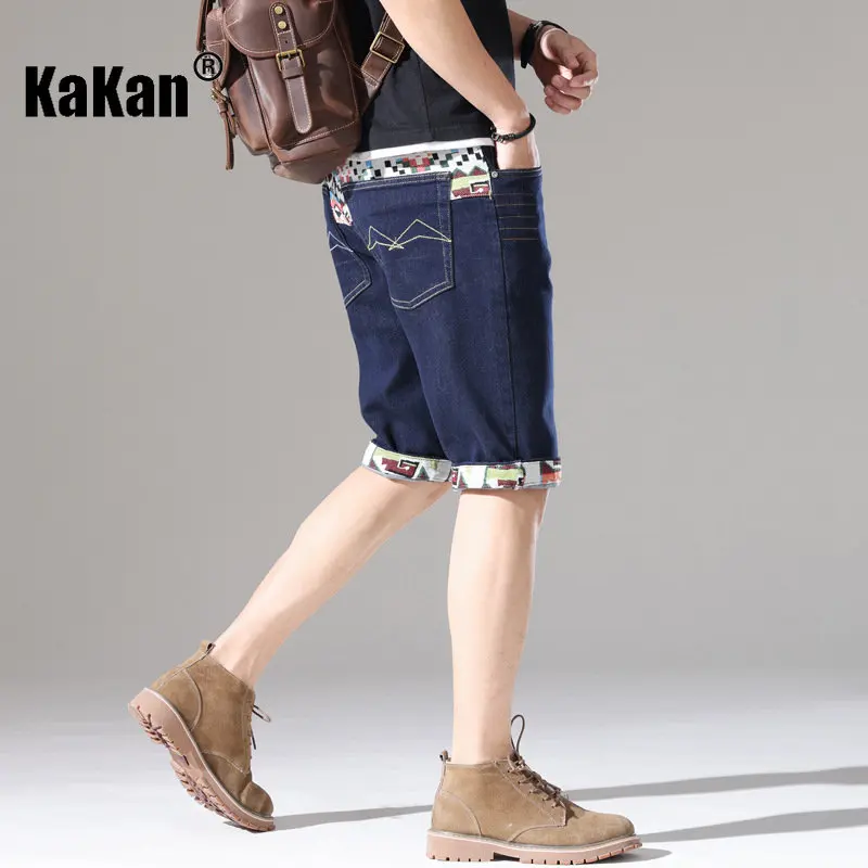 Kakan - New Summer Embroidered Perforated Jeans for Men, Dark Blue Korean  Mid Rise Quarter Jeans K19-JSN820