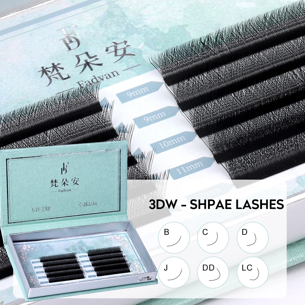 Fadvan Curl B C D DD LC 3D W Форма ресниц Цветущее цветение Готовые вееры Наращивание Макияж