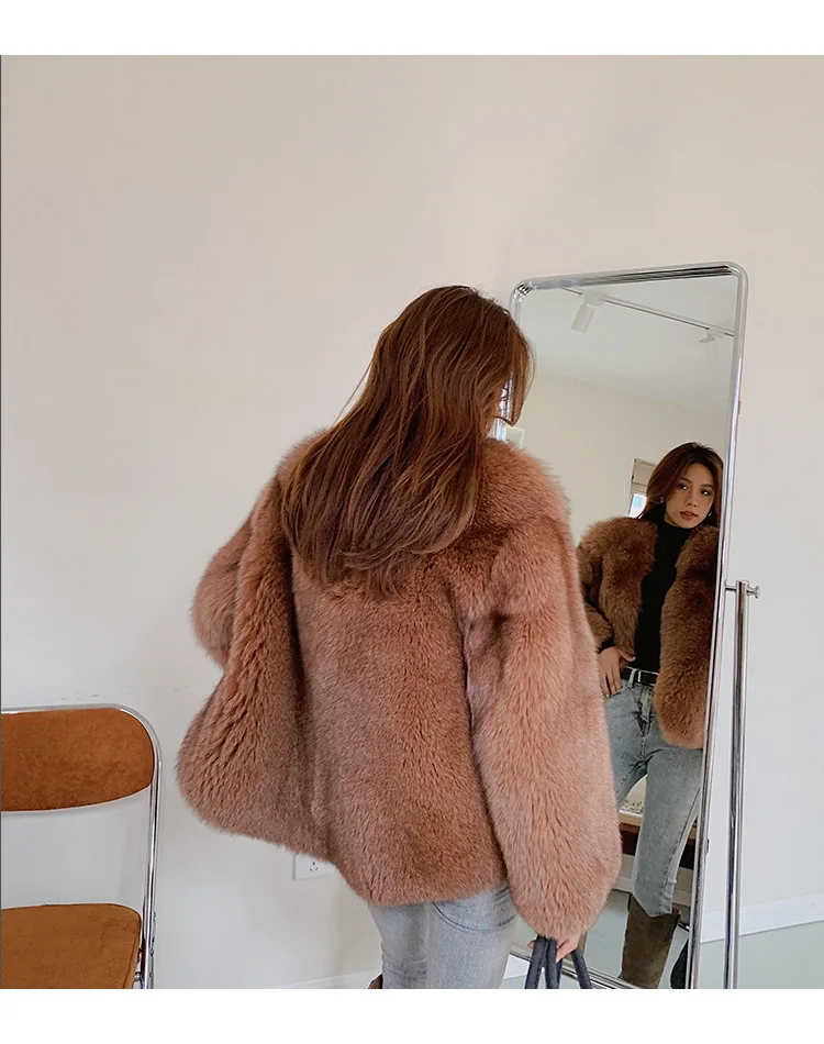 2022 Fashion Natural Real Fox Fur Coat Labar Sleeves Women Winter Warm Luxury Fur Jacket