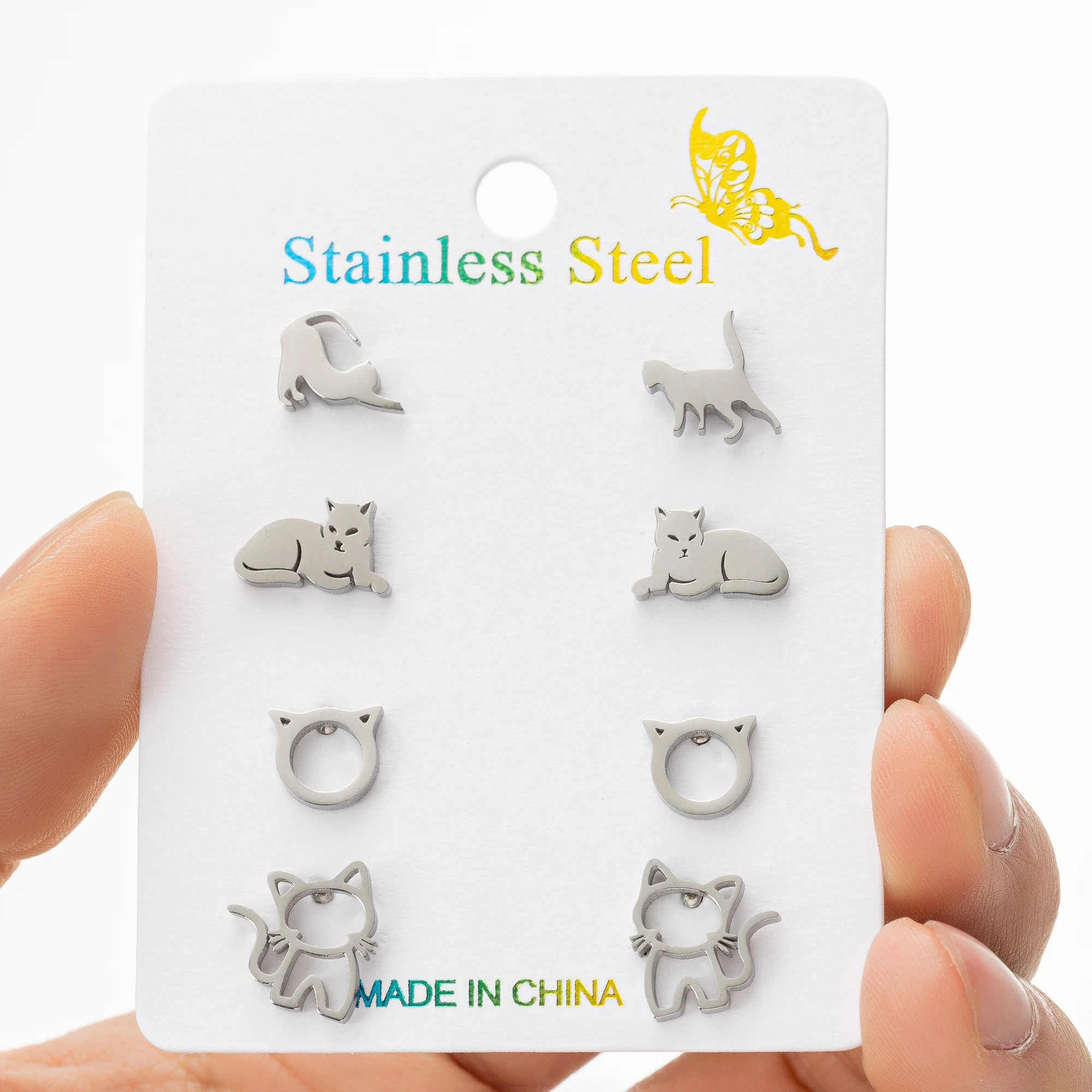 4 пары/партия серьги-гвоздики из нержавеющей стали