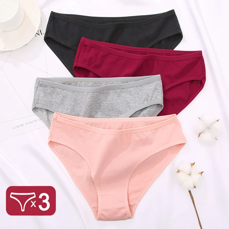 3PCS/SET Cotton Solid Color Women Panties Female Sexy Underwear Briefs Basic for Woman's Underpants Intimates - Цена: 388.48