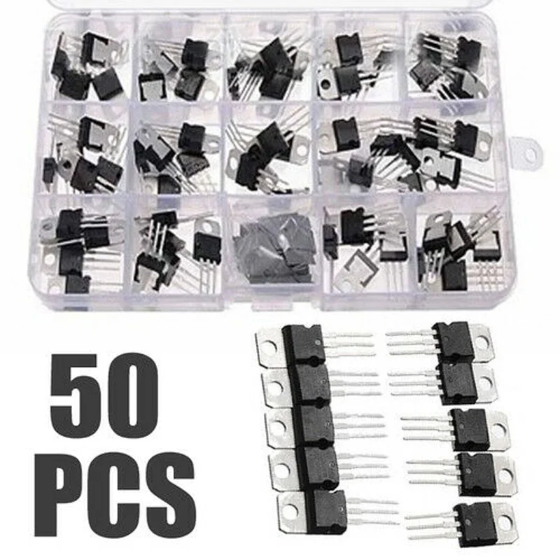 

50 Pcs Voltage Regulator Transistor Kit 10 Value L7805/7806/L7809/7812/7824