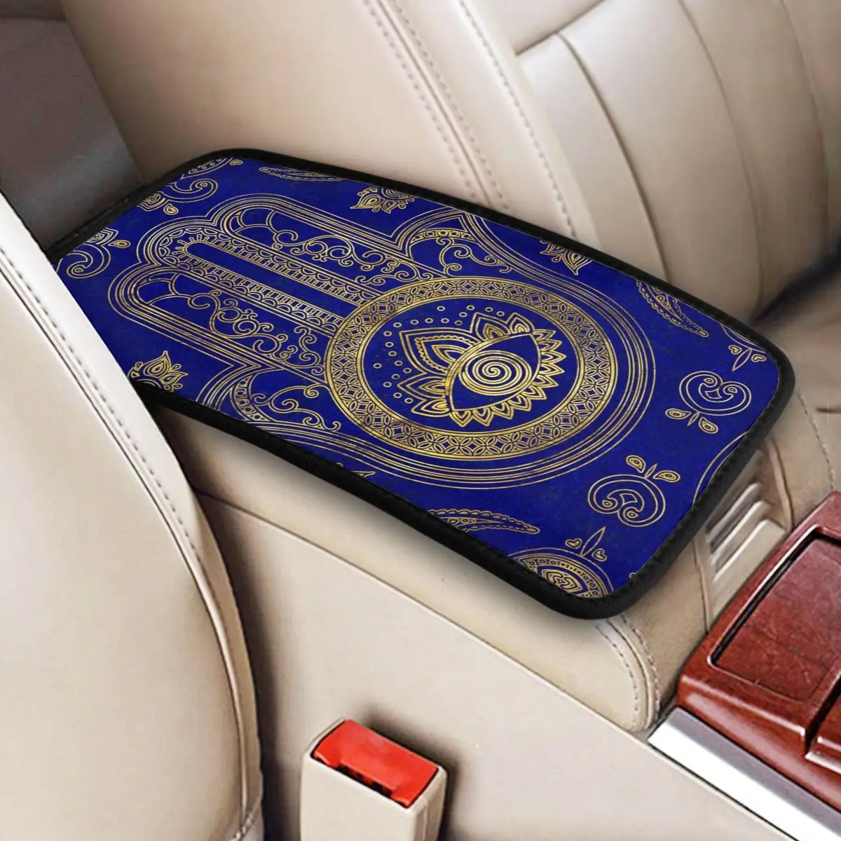 

Car Armrest Cover Mat Hamsa Hand Center Console Cover Pad Hamsa Hand Amulet Hand of Fatima Car Decor Accessories