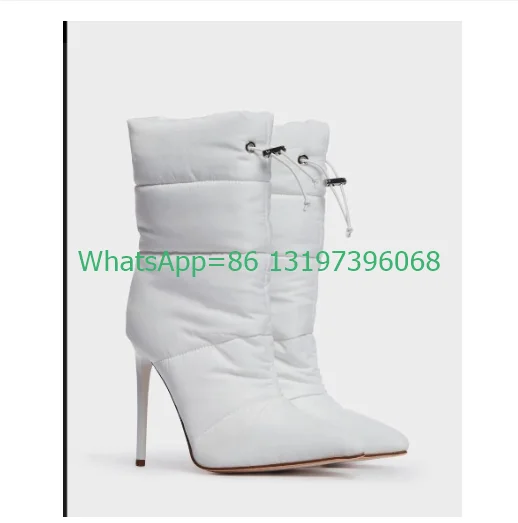 Женские белые теплые ботинки на Пуховой подошве модные наряды с острым носком