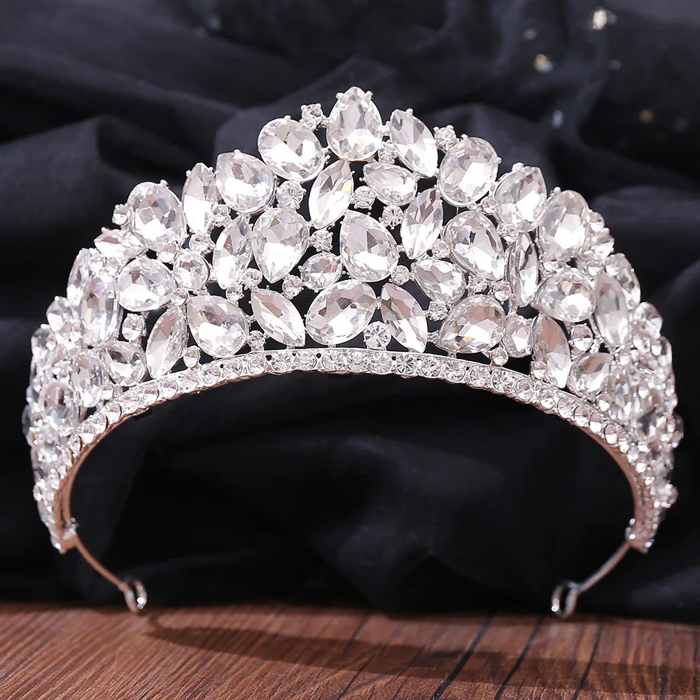 

Baroque Luxury Geometric Crystal Bridal Tiaras Crown Big Rhinestone Pageant Prom Diadem Bride Headbands Wedding Hair Accessories