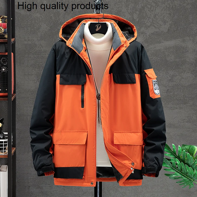 

Зимняя Толстая теплая водонепроницаемая куртка, мужские повседневные ветрозащитные бархатные парки, уличные кемпинговые походные термальные пальто с капюшоном, приблизительно 9XL