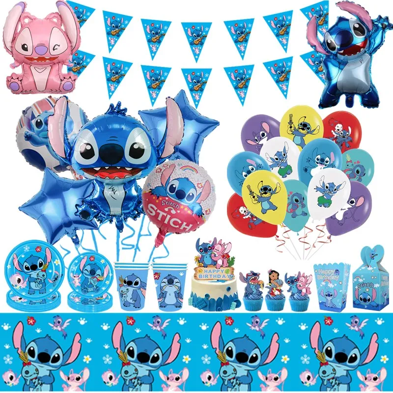 

Disney Stitch Happy Birthday Party Balloon Decorations Backdrop Kids Baby Shower Paper Tableware Cup Plate Popcorn Box Supply