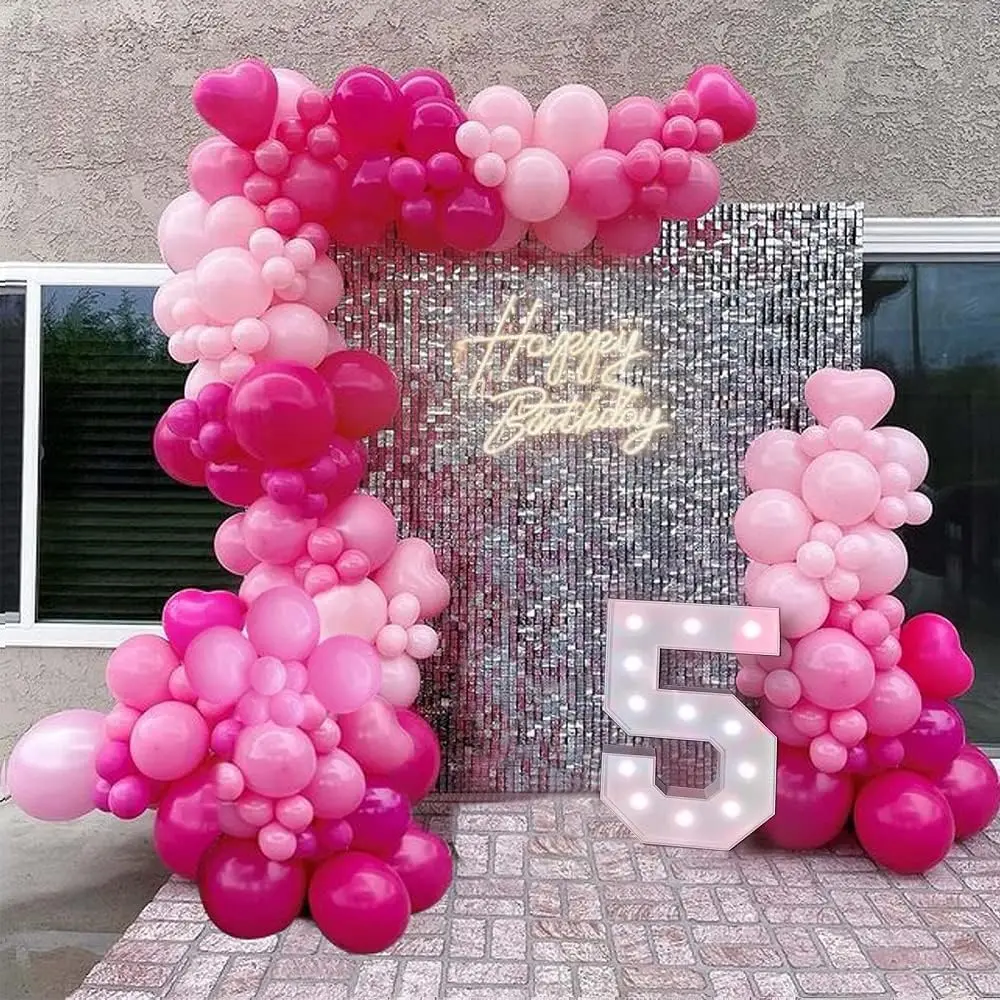 

129pcs Pink Princess Party Balloon Garland Arch Kit Hot Pink Girls Birthday Bridal Shower Baby Shower Decorations Wedding Globos