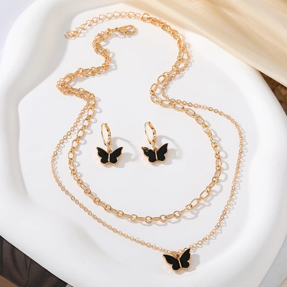 Романтичный комплект с бабочками ювелирный браслет ожерелье серьги набор для