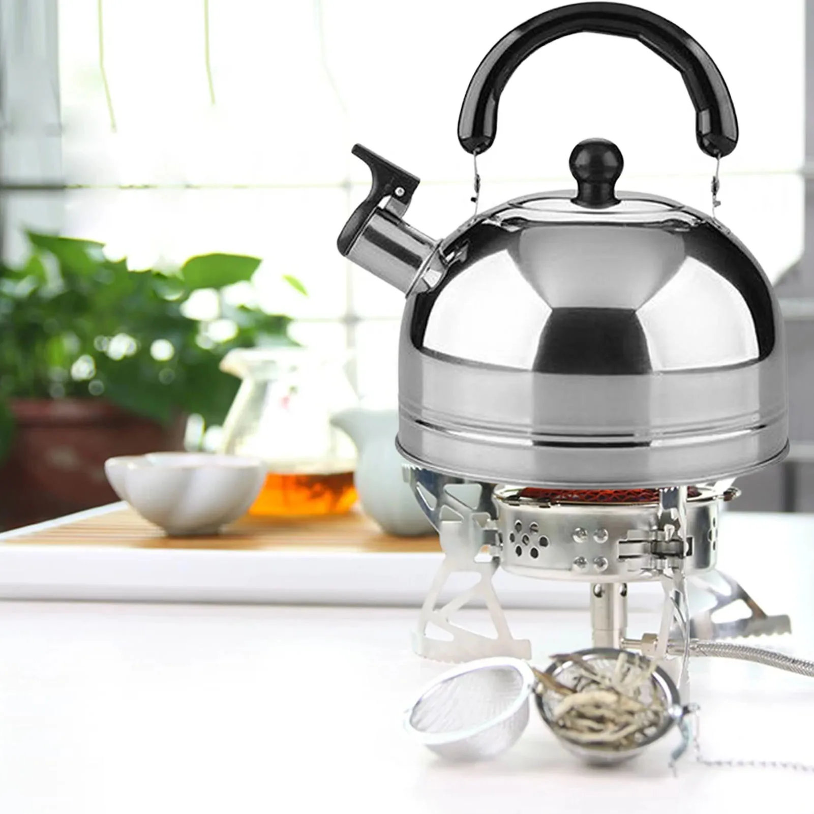 

Whistling Tea Kettle Food Grade Stainless Steel Water Boiler For Stove Top With Heat Proof Folding Handle 3L Large Tea Pot