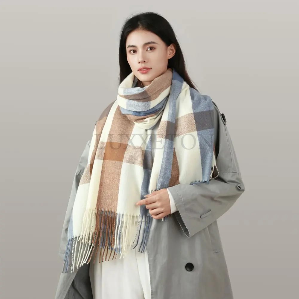 

Autumn and Winter Men Head Scarves Women Hijab Female British Bagh Bristled Cashmere Scarf Shawl for Dual-use Thick Couple Scarf