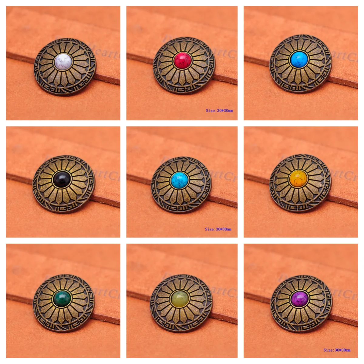 

10X 30mm Western Retro Brass Sun Flower Turquoise Leathercraft Belt Wallet Case Leather Project Concho Hardware Decor Screwback