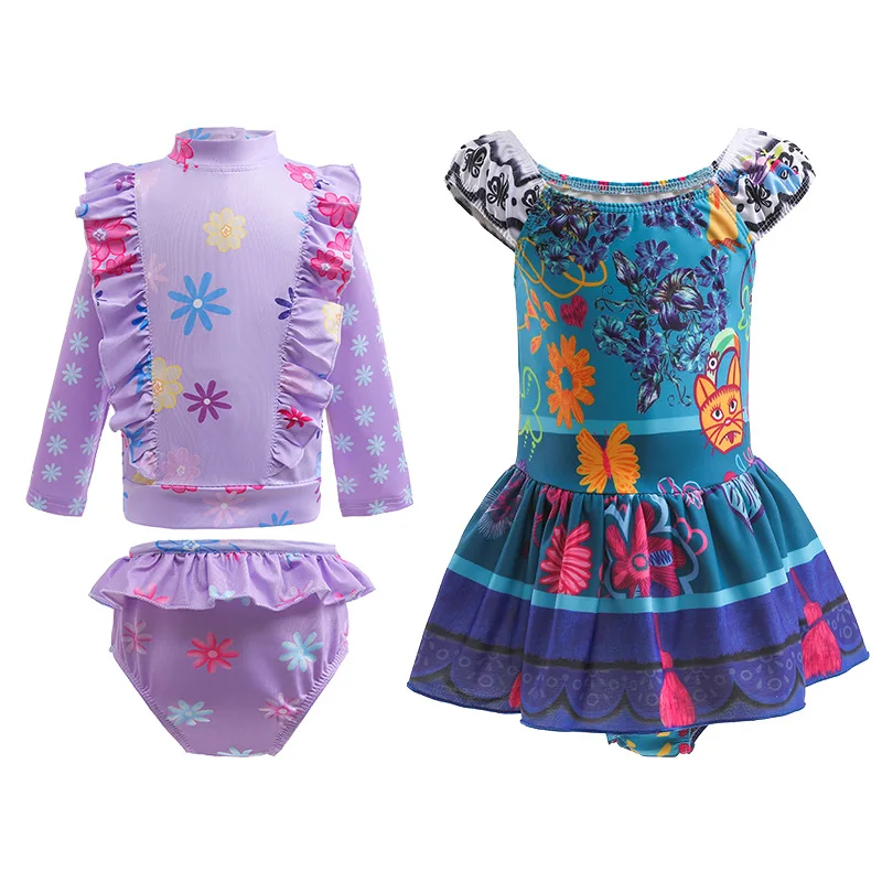 

New Summer Encanto Swimsuit Mirabel One-piece Printed Swimwear Isabela Girls Beach Swimwear 2-Piece Set Kids Bathing Suit