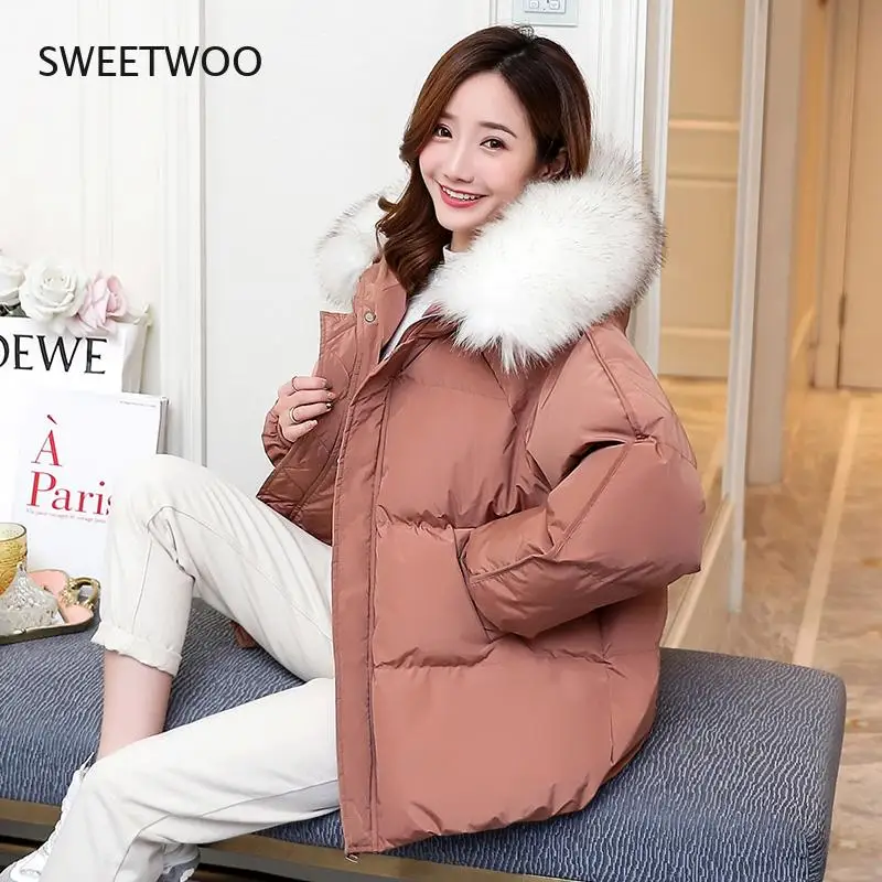 2021 New Winter Jacket Women Coat Big Fur Collar Hooded Warm Parkas Cotton Wadded Coat Snow Wear Thicken Female Jackets Outwear