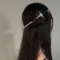 2022 new punk ruby pendant sword hairpin chinese simple hair sticks for women diy hairstyle hair dish accessories trendy